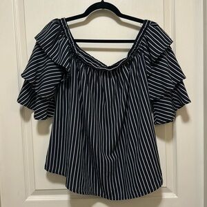 Black striped ruffle shirt